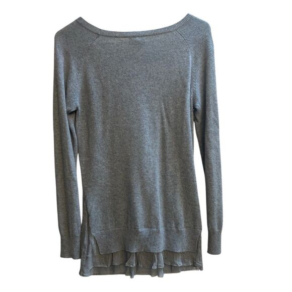 Garnet Hill Cashmere Silk Chiffon Lace Hem Shirttail Pullover Blue Sweater XS - Picture 4 of 6